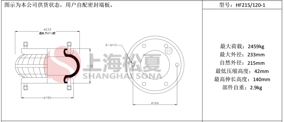 HF215/120-1法蘭式橡膠氣囊，糾偏氣囊